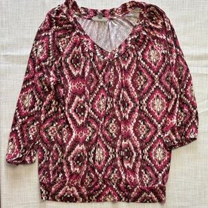 JM Collection Red and Black Geometric Blouse